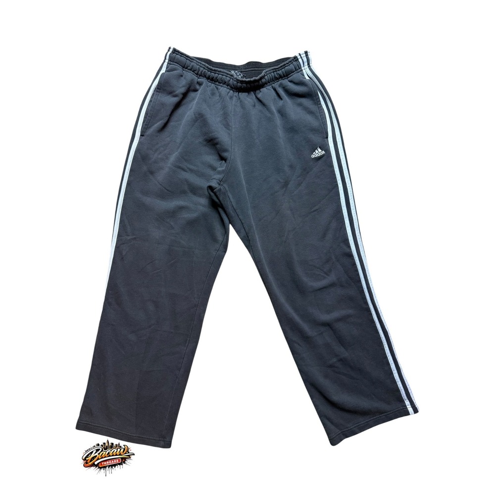 Adidas Y2K Men's Fleece Sweatpants Black 3 Stripe Straight Leg P53775 Medium